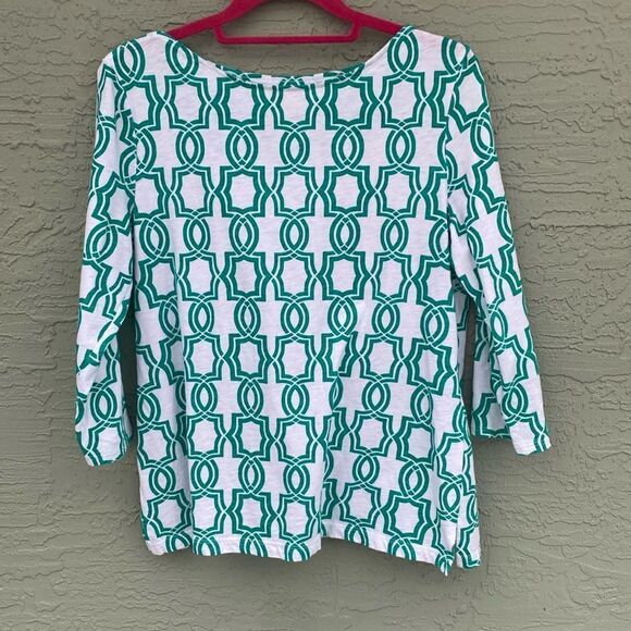 Chico’s Graphic Geo Cotton Slub Top Sz 1 - Picture 1 of 11